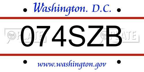 074SZB District Of Columbia License Plate