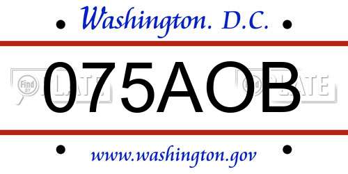075AOB District Of Columbia License Plate