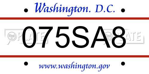 075SA8 District Of Columbia License Plate