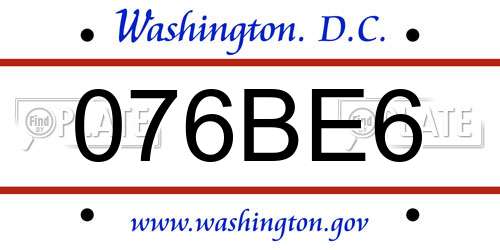 076BE6 District Of Columbia License Plate