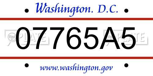07765A5 District Of Columbia License Plate