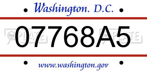 07768A5 District Of Columbia License Plate