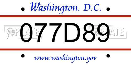 077D89 District Of Columbia License Plate