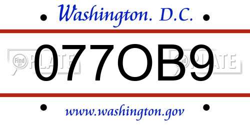 077OB9 District Of Columbia License Plate