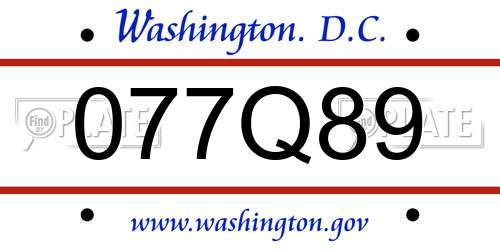 077Q89 District Of Columbia License Plate