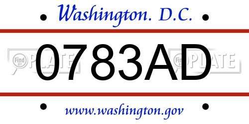 0783AD District Of Columbia License Plate