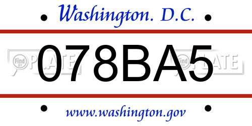 078BA5 District Of Columbia License Plate