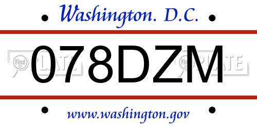 078DZM District Of Columbia License Plate