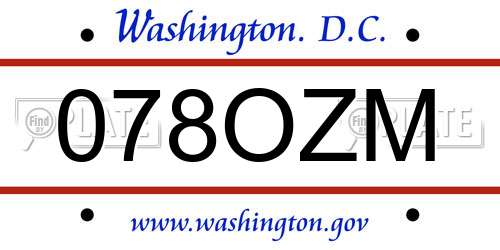 078OZM District Of Columbia License Plate