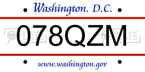 078QZM District Of Columbia License Plate