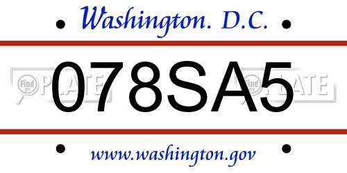 078SA5 District Of Columbia License Plate