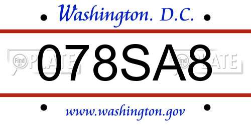 078SA8 District Of Columbia License Plate