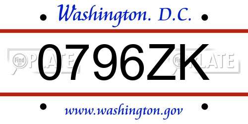 0796ZK District Of Columbia License Plate
