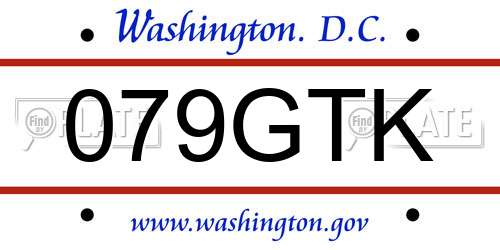 079GTK District Of Columbia License Plate