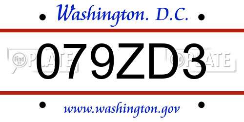 079ZD3 District Of Columbia License Plate
