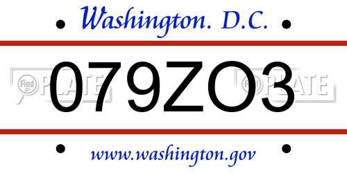 079ZO3 District Of Columbia License Plate