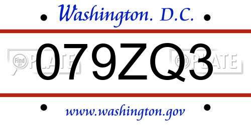 079ZQ3 District Of Columbia License Plate