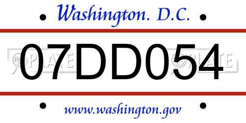 07DD054 District Of Columbia License Plate