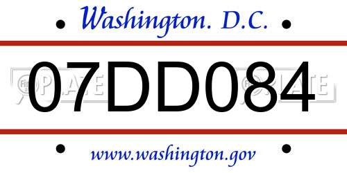 07DD084 District Of Columbia License Plate