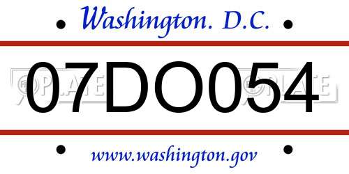 07DO054 District Of Columbia License Plate