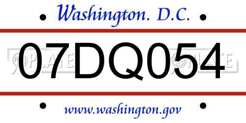 07DQ054 District Of Columbia License Plate
