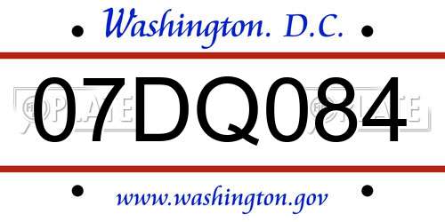 07DQ084 District Of Columbia License Plate