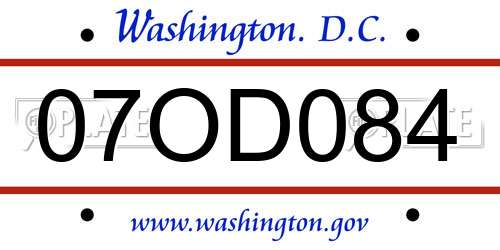 07OD084 District Of Columbia License Plate