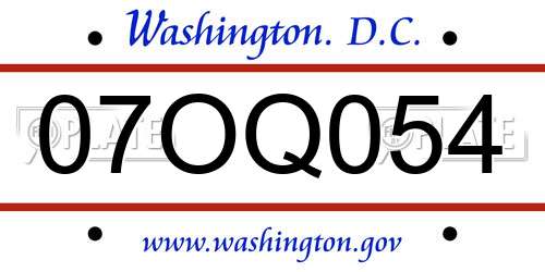 07OQ054 District Of Columbia License Plate