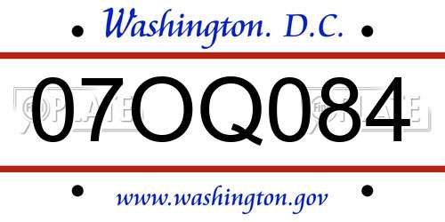07OQ084 District Of Columbia License Plate