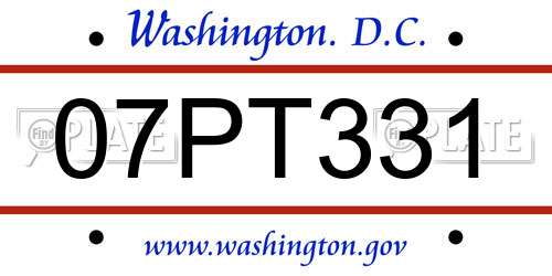 07PT331 District Of Columbia License Plate