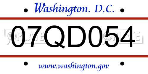 07QD054 District Of Columbia License Plate
