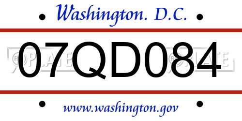 07QD084 District Of Columbia License Plate