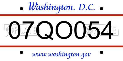 07QO054 District Of Columbia License Plate