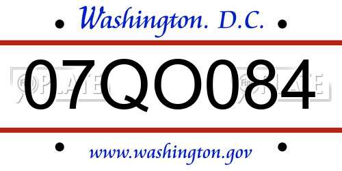 07QO084 District Of Columbia License Plate