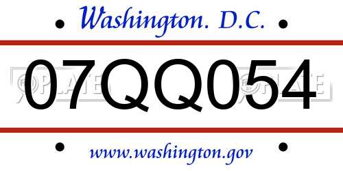 07QQ054 District Of Columbia License Plate