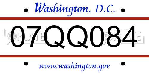07QQ084 District Of Columbia License Plate