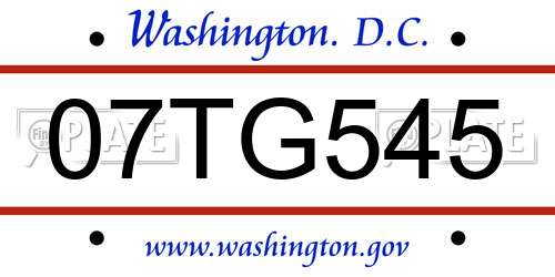 07TG545 District Of Columbia License Plate