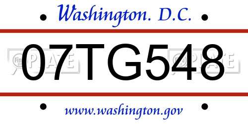 07TG548 District Of Columbia License Plate