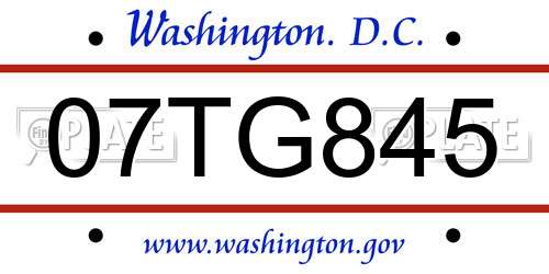 07TG845 District Of Columbia License Plate