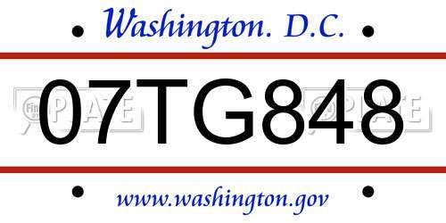 07TG848 District Of Columbia License Plate