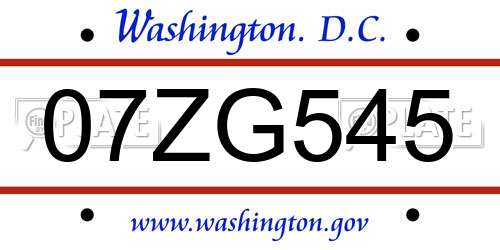 07ZG545 District Of Columbia License Plate