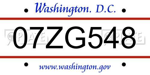 07ZG548 District Of Columbia License Plate