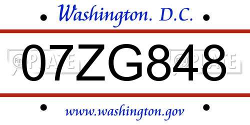 07ZG848 District Of Columbia License Plate