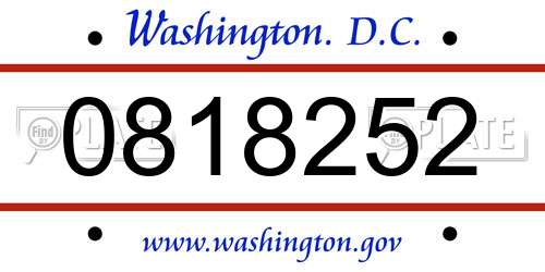 0818252 District Of Columbia License Plate