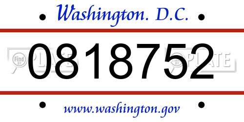 0818752 District Of Columbia License Plate