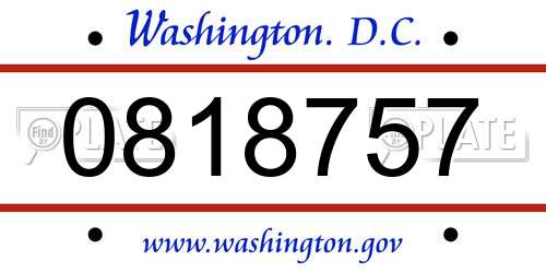 0818757 District Of Columbia License Plate