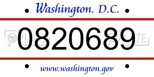0820689 District Of Columbia License Plate
