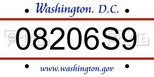08206S9 District Of Columbia License Plate