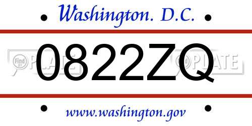 0822ZQ District Of Columbia License Plate