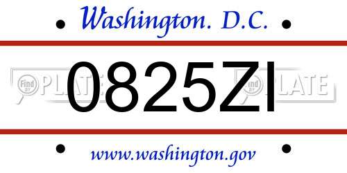 0825ZI District Of Columbia License Plate